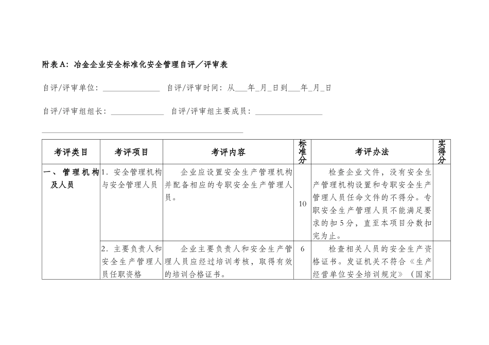 冶金企业安全标准化安全管理考评标准考评说明_第2页