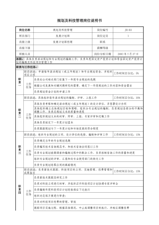 通信行业-发展计划部-规划及科技管理岗位说明书