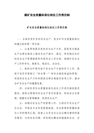 X年各职能安全质量标准化工作岗位责任制