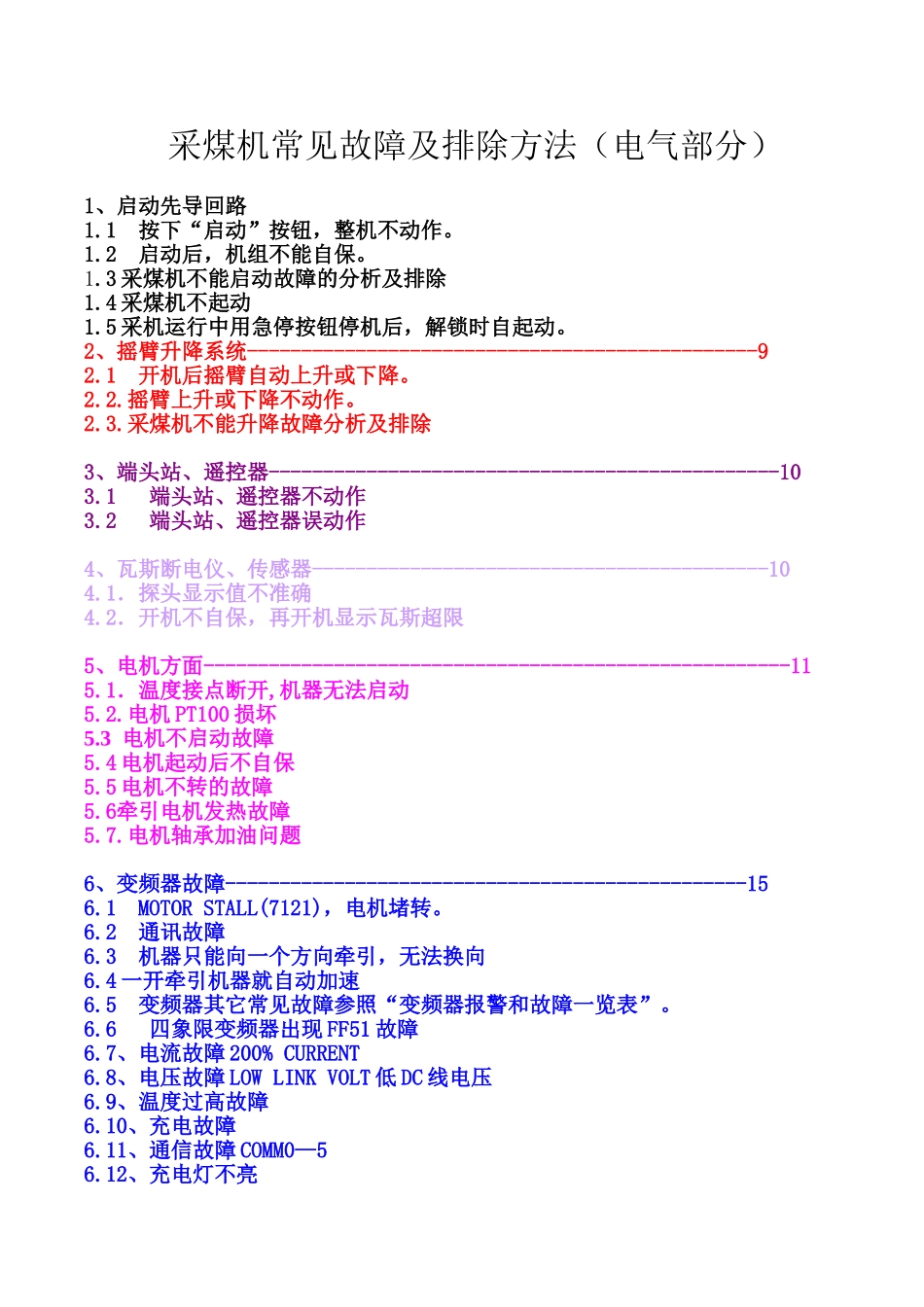 采煤机常见故障及排除方法(电气部分)(DOC59页)_第1页