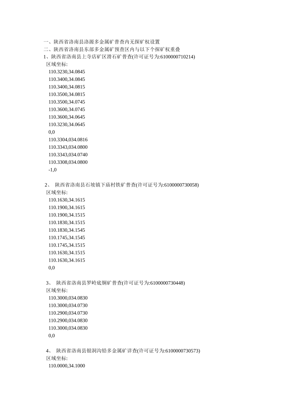 陕西省洛南县洛源多金属矿普查内无探矿权设置_第1页