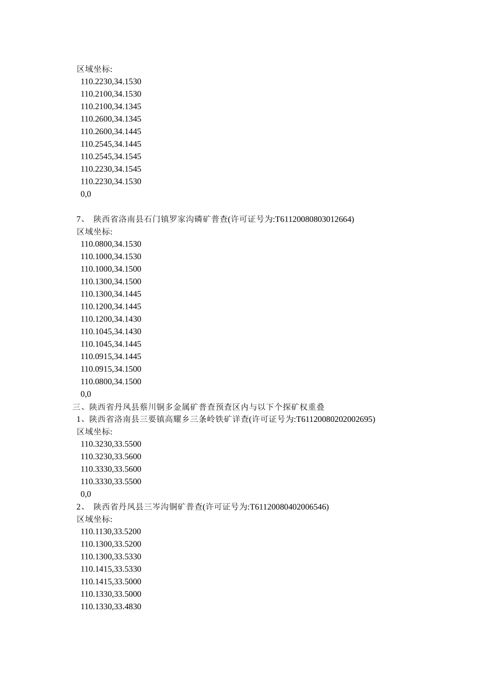 陕西省洛南县洛源多金属矿普查内无探矿权设置_第3页