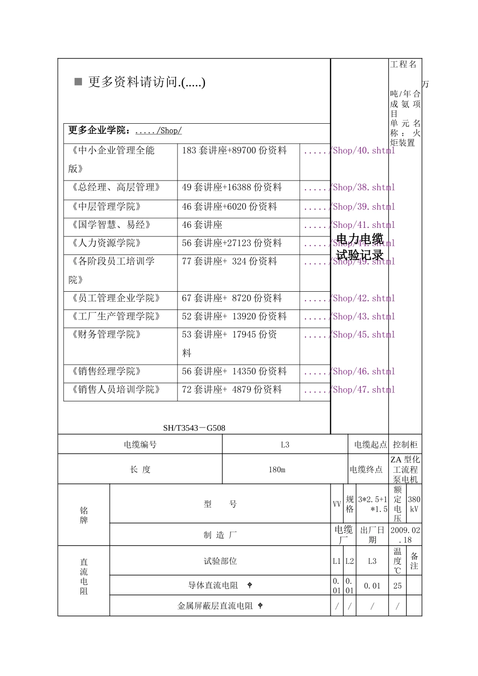 电力电缆试验记录表_第1页