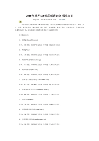 XXXX年世界500强的制药企业