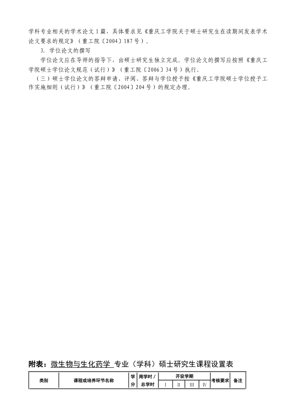 重庆工学院微生物与生化药学硕士研究生培养方案_第3页