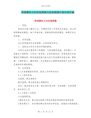 库房潜在火灾应急预案与应急救援计划内容汇编