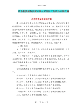 应急物资储备实施方案与应急科三创活动方案汇编