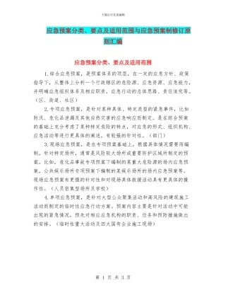 应急预案分类、要点及适用范围与应急预案制修订原则汇编