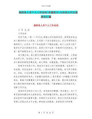 底财务人员个人工作总结与店务公开自查报告汇编