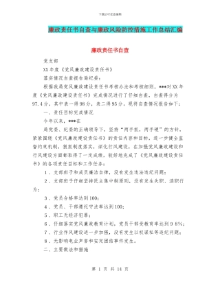 廉政责任书自查与廉政风险防控措施工作总结汇编