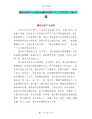 廉洁从政个人总结与廉洁自律个人工作总结汇编