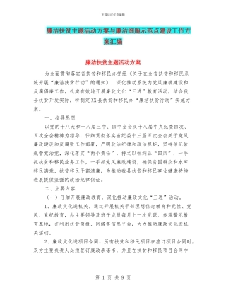 廉洁扶贫主题活动方案与廉洁细胞示范点建设工作方案汇编