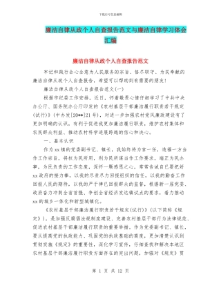 廉洁自律从政个人自查报告范文与廉洁自律学习体会汇编