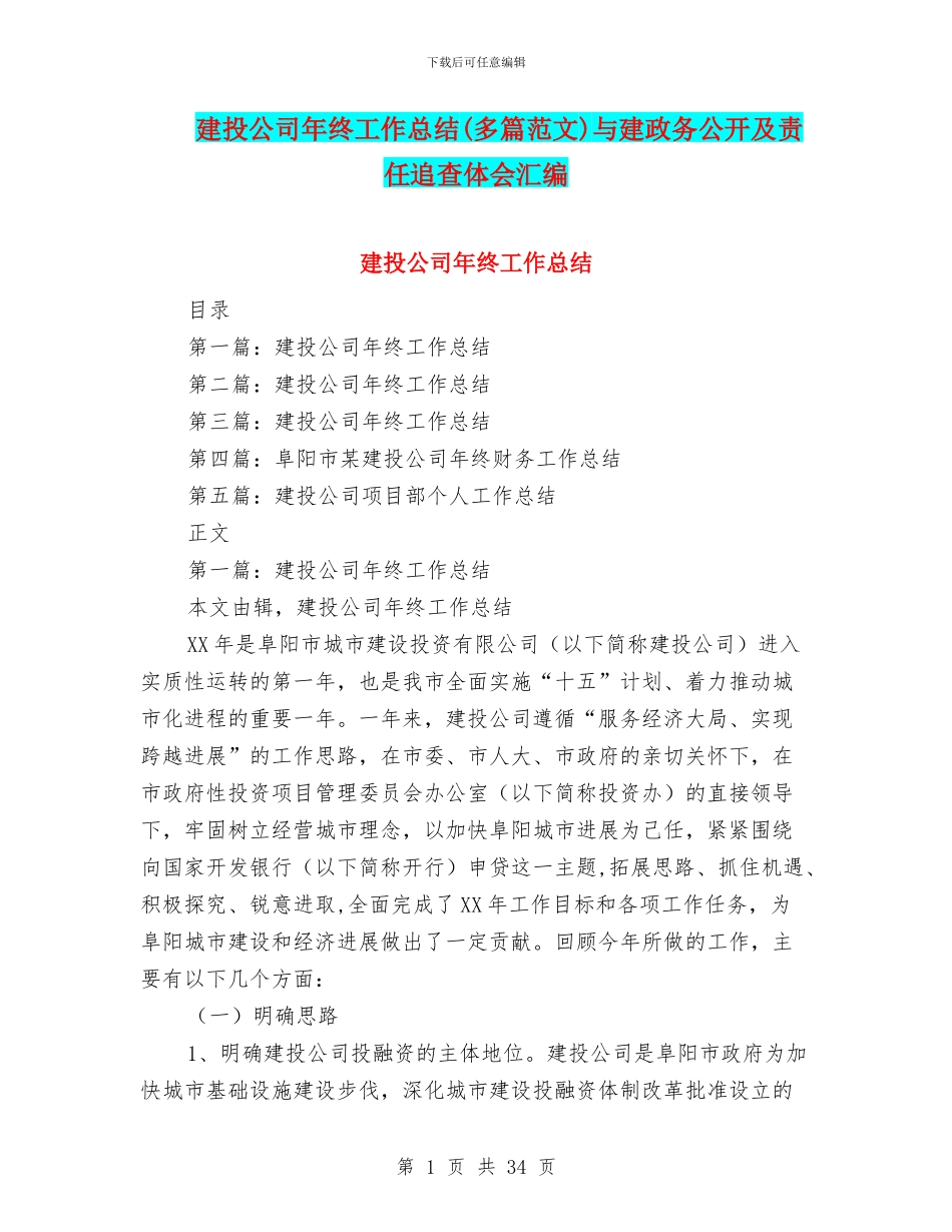 建投公司年终工作总结与建政务公开及责任追查体会汇编_第1页