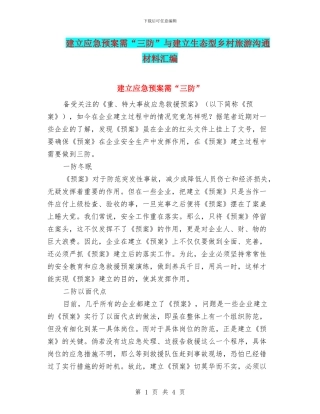 建立应急预案需“三防”与建立生态型乡村旅游交流材料汇编