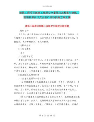 建筑工程项目部施工现场安全事故应急预案与建筑工程项目部百日安全生产活动实施方案汇编
