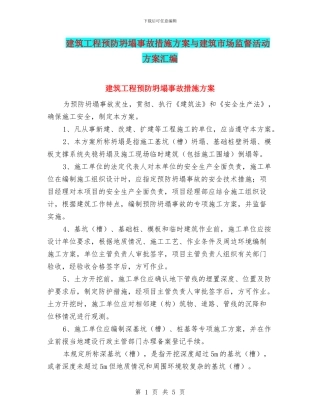 建筑工程预防坍塌事故措施方案与建筑市场监督活动方案汇编