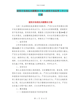建筑市场混乱问题整治方案与建筑市场监管工作计划汇编