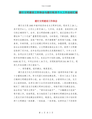 建行文明建设工作体会与建行柜员个人工作总结汇编