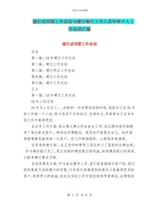 建行试用期工作总结与建行银行工作人员年终个人工作总结汇编