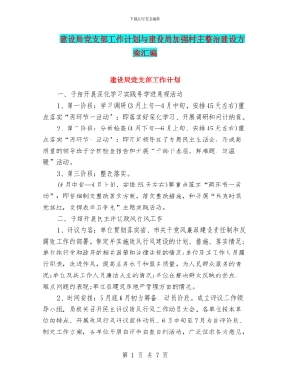 建设局党支部工作计划与建设局加强村庄整治建设方案汇编