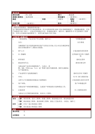 某大型电子公司技术部PA主管职位说明书