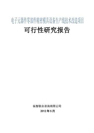 XXXX年电子元器件零部件精密模具技改项目(优秀可行性研