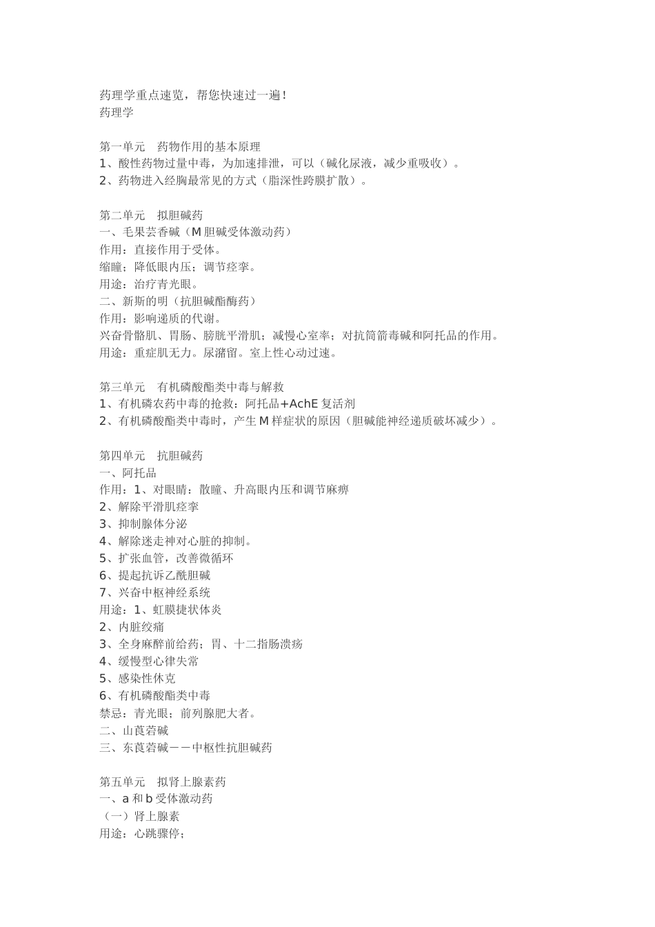 药理学重点速览-doc-药理学速览，快速过一遍_第1页