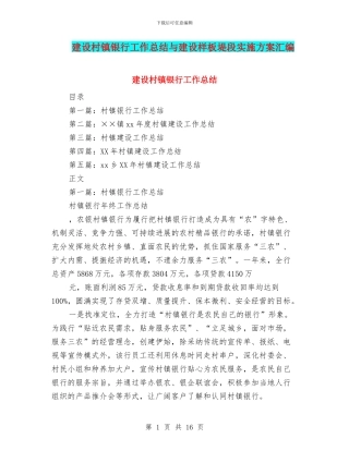 建设村镇银行工作总结与建设样板堤段实施方案汇编