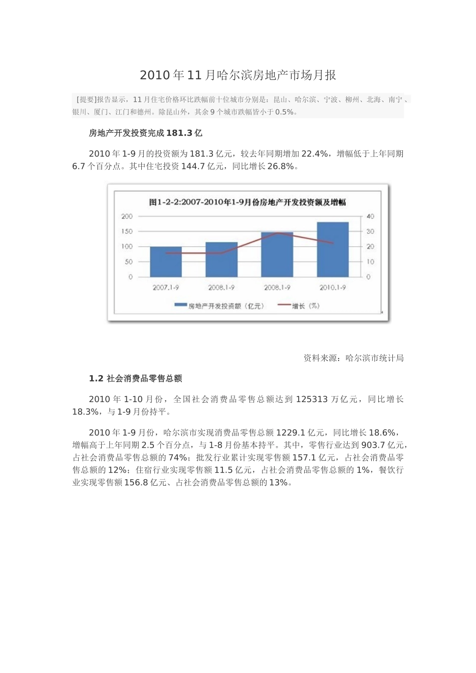 XXXX年11月哈尔滨房地产市场月报_26页_第1页