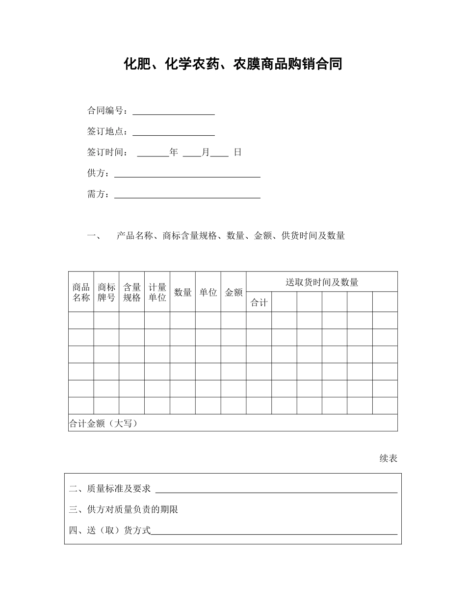 化肥、化学农药、农膜商品购销合_第1页