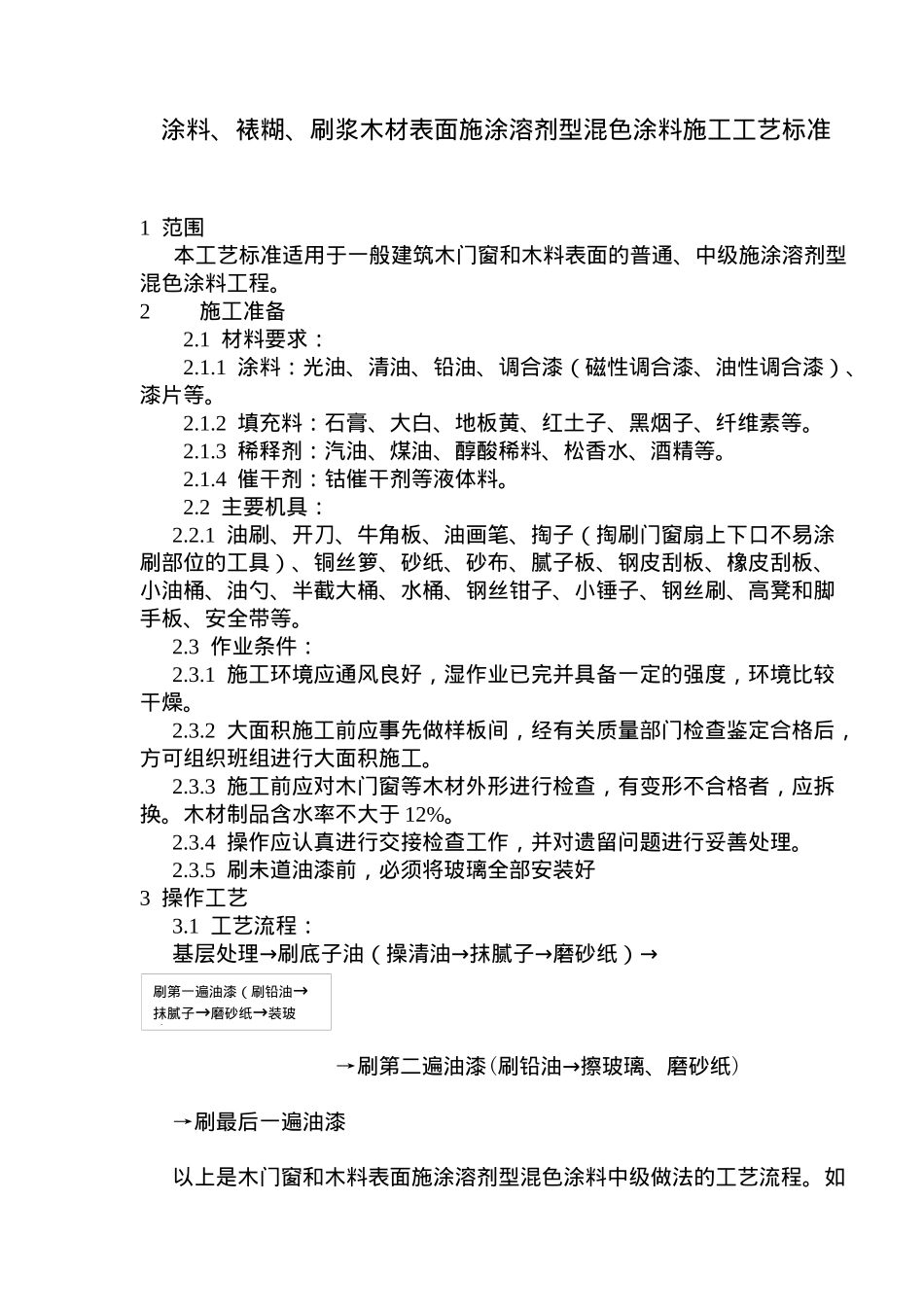 涂料、裱糊、刷浆木材表面施涂溶剂型混色涂料施工工艺标准(doc7)(1)_第1页