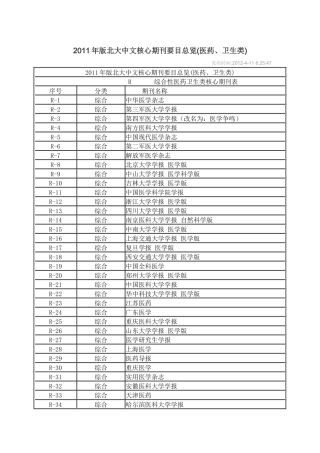 XXXX年版北大中文核心期刊要目总览(医药、卫生类)
