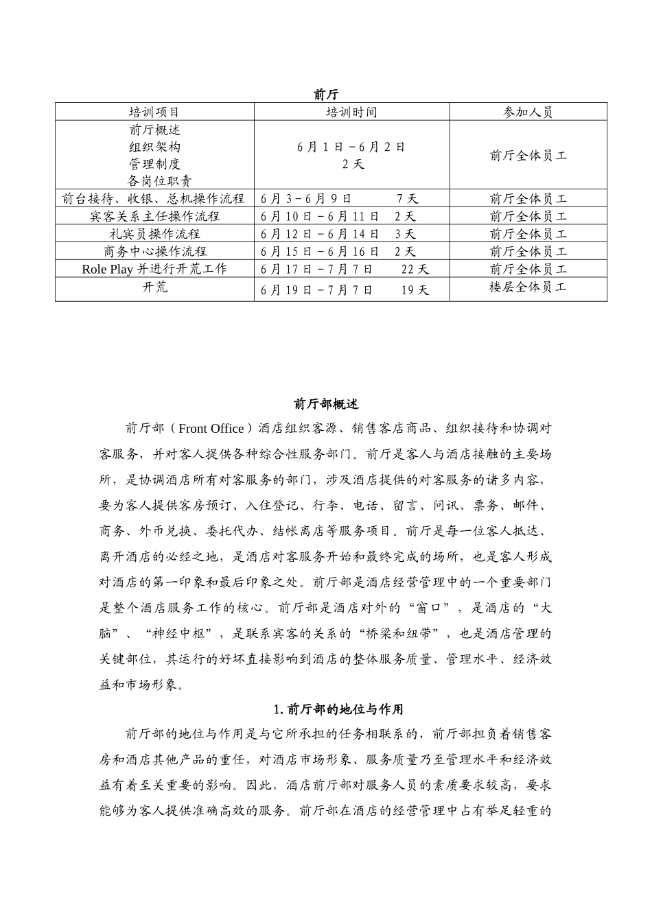酒店前厅培训大纲及资料_第1页