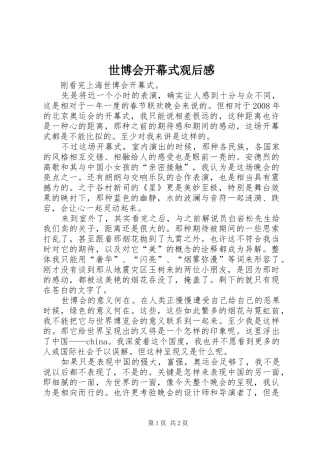 世博会开幕式观后感
