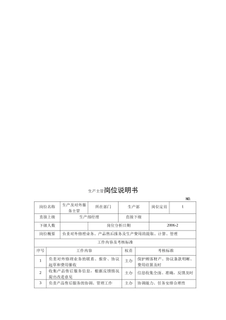 电力集团某大型电气配件企业生产主管岗位说明书
