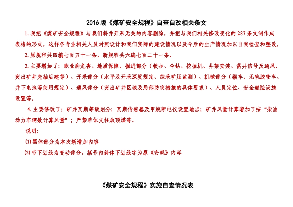裕华煤矿新《煤矿安全规程》实施自查情况表_第2页