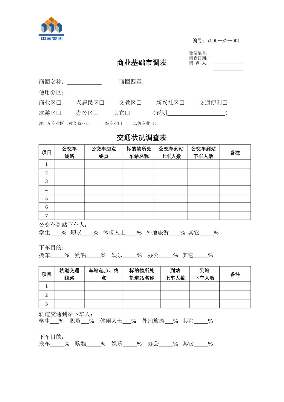 【房地产精品文档】商业基础市调表_第1页
