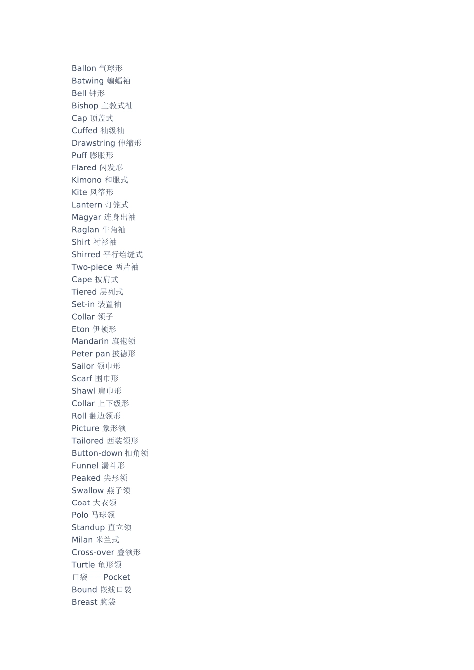 服装各部件的中英文对照_第2页