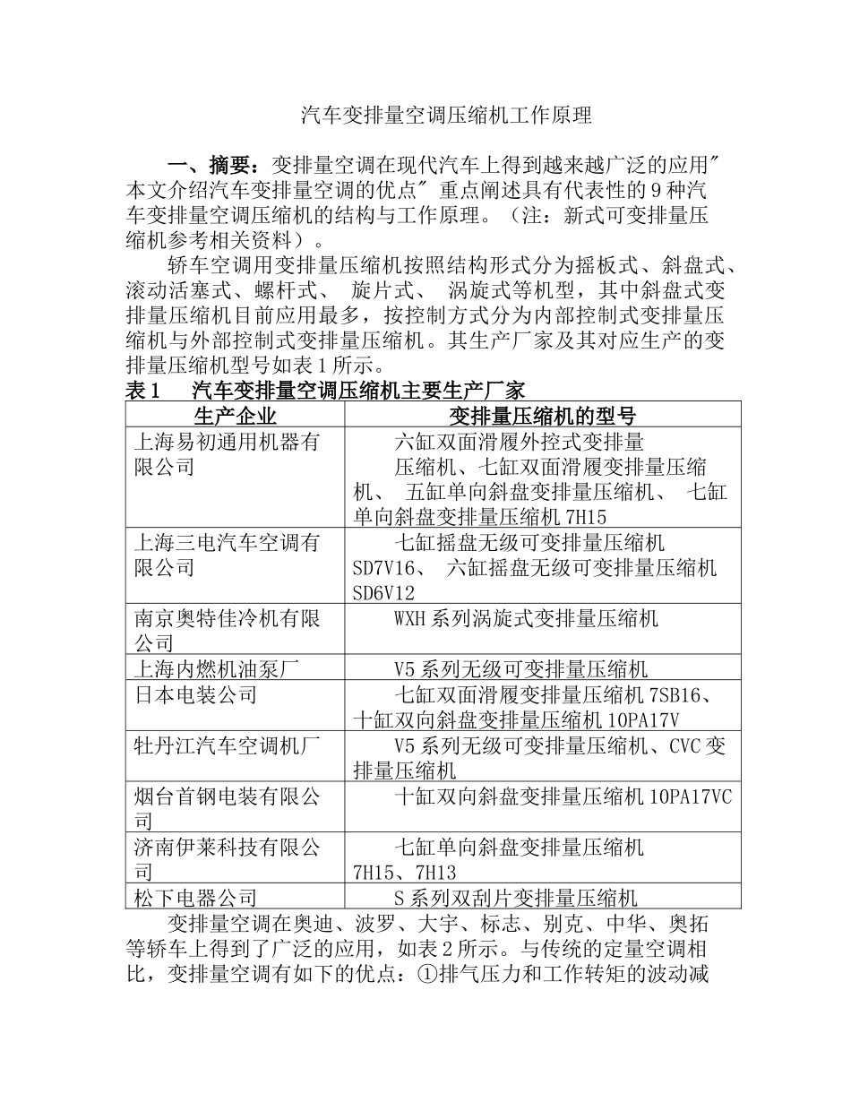 汽车变排量空调压缩机工作原理_第1页