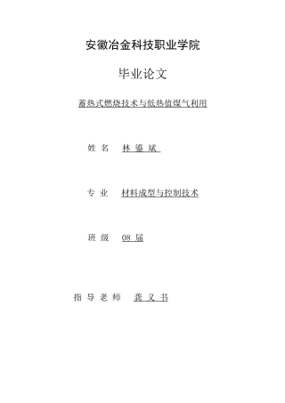 蓄热式燃烧技术与低热值煤气利用