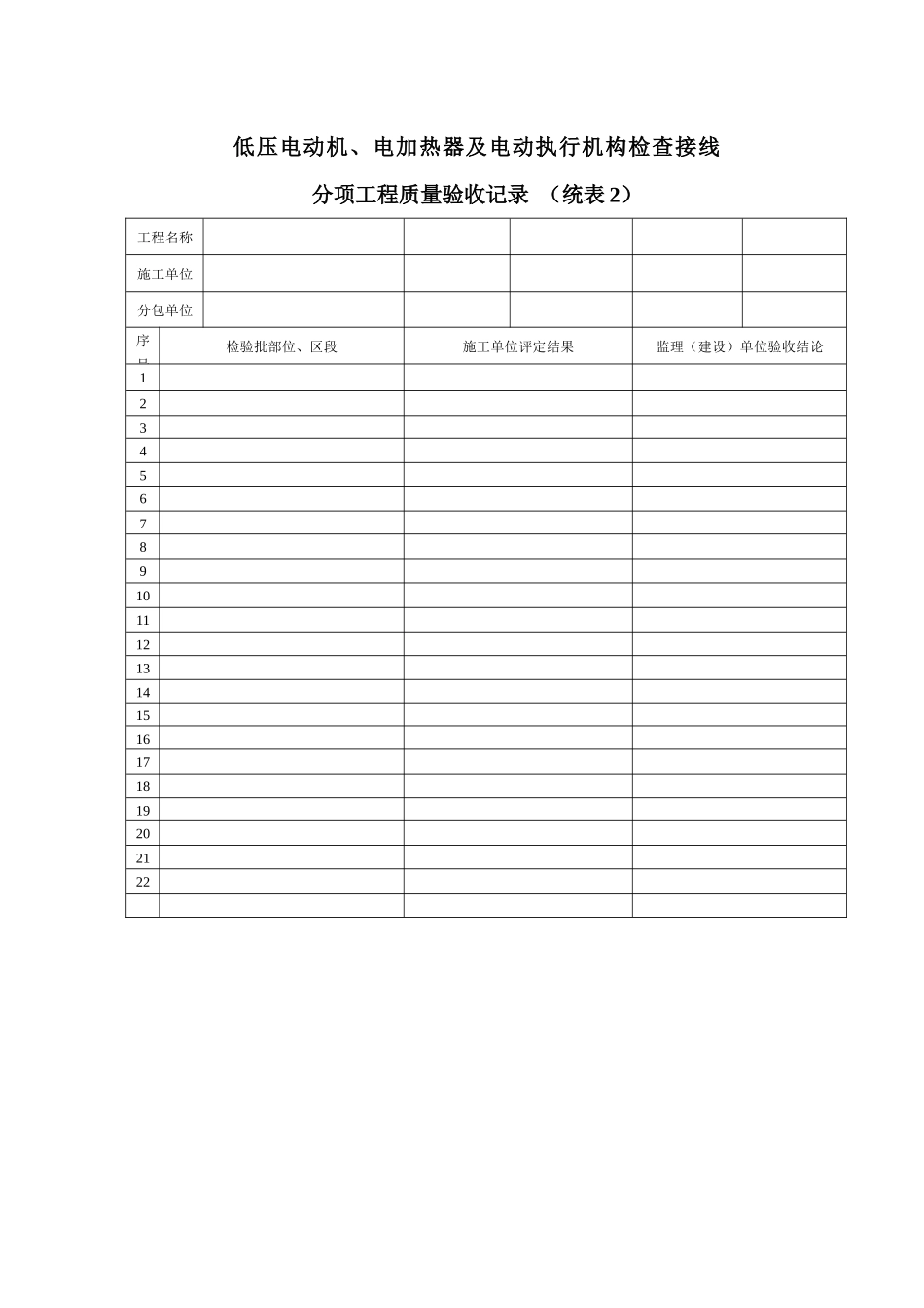 低压电动机、电加热器及电动执行机构检查接线分项工程质量验收记录_第1页
