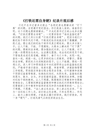 《打铁还需自身硬》纪录片观后感