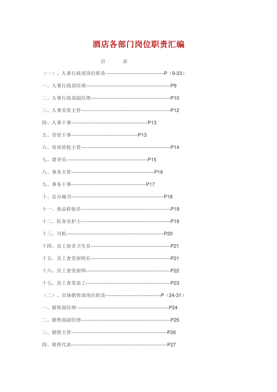 酒店各部门岗位职责汇编[1]_第1页