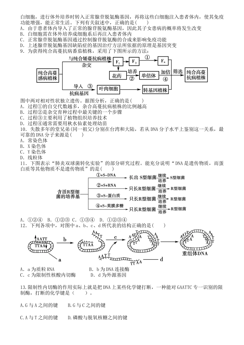 【成才之路】XXXX高中生物必修二(新课标人教版)：综合检测题_第2页