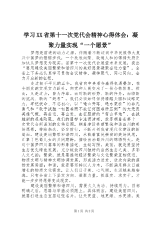 学习XX省第十一次党代会精神心得体会：凝聚力量实现“一个愿景”