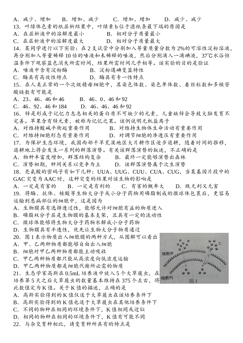 XXXX年全国中学生生物学知识竞赛山东省赛区(高中组预赛试题)(含答案_第2页