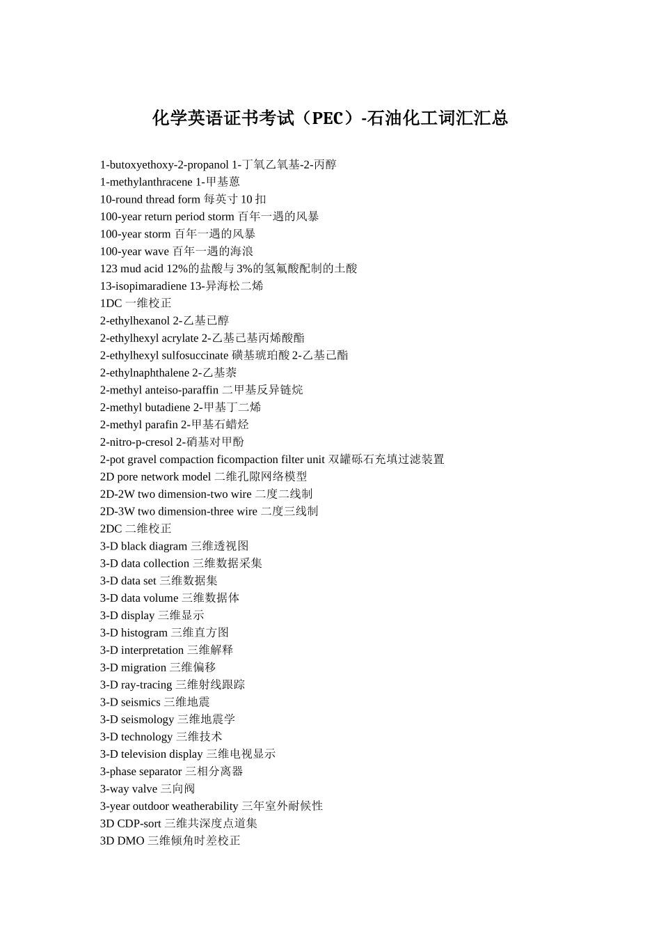 化学英语证书考试(PEC)-石油化工词汇汇总_第1页