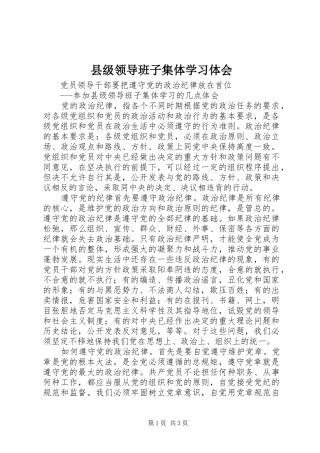 县级领导班子集体学习体会
