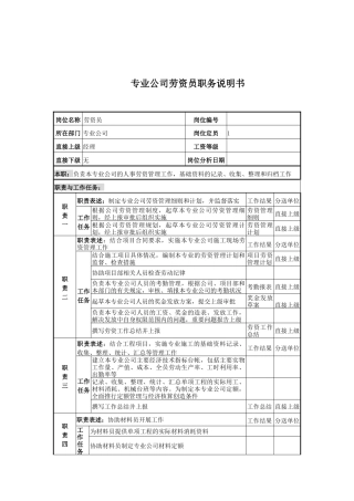 电力公司劳资员岗位说明书